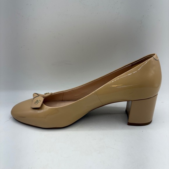 Kate Spade New York Beige Patent Leather Bow Block Heel Pumps Size 7M - Picture 5 of 9